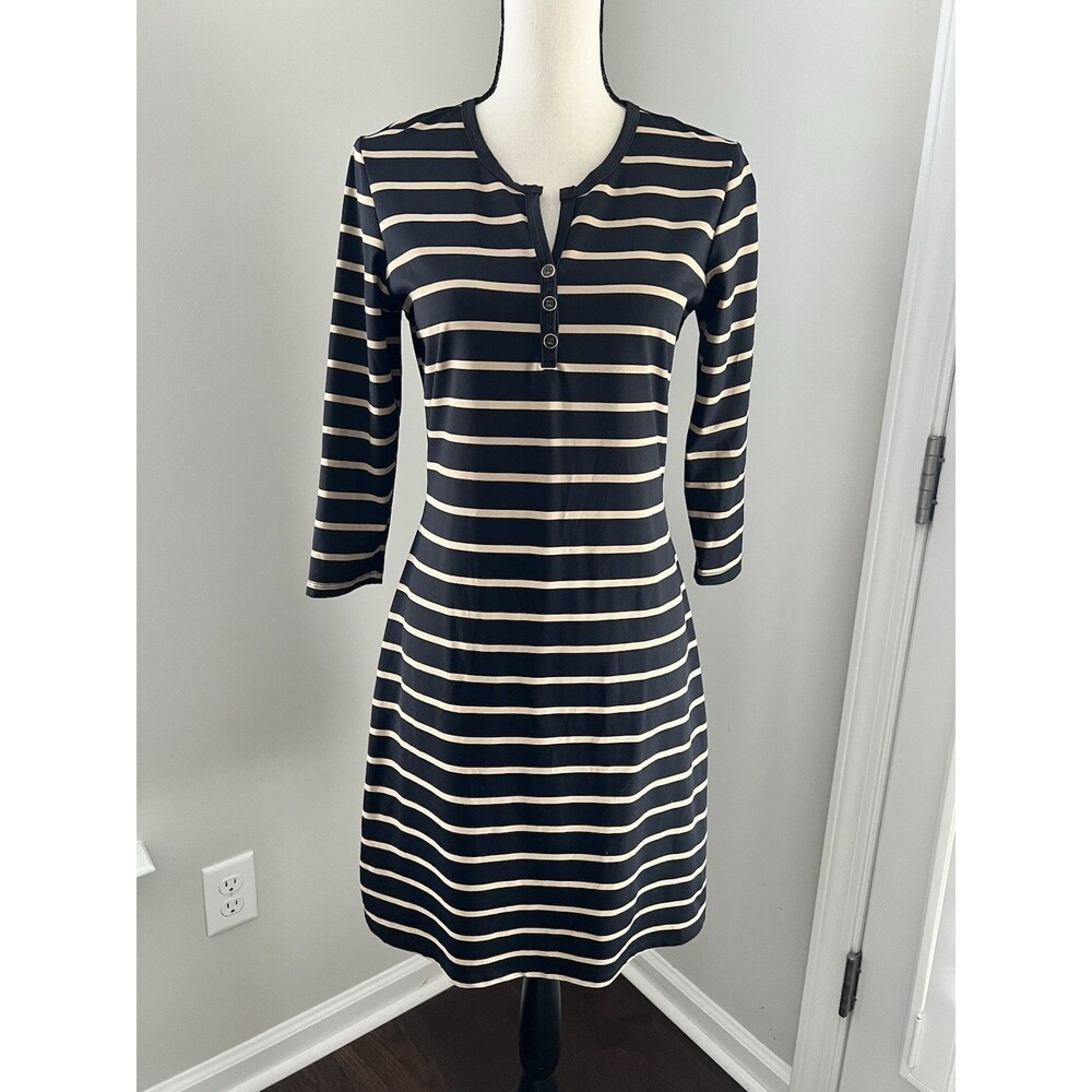J. McLaughlin Lynn Henley Dress Camel And Black Striped Size Small EUC